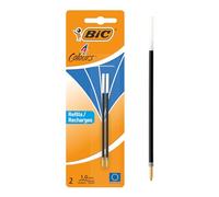 BIC 4 Colores Recambios para Bolígrafo Fino Punta Media (1 mm) - Azul, Blister de 2 unidades