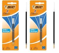 BIC 4 Colores Recambios para Bolígrafo Fino Punta Media (1 mm) - Azul, Blister de 2 unidades (Paquete de 2)