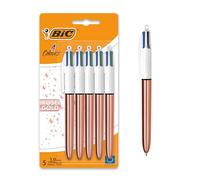 BIC 4 Colores Rose Gold Bolígrafo Retráctil con Tinta Azul, Roja, Negra y Verde, Punta Media (1,0 mm) - Pack de 5