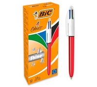 BIC 4 colores Shine - Caja de 12 unidades, bolígrafos punta media (1,0 mm), diseño metalizado, color rojo