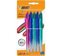 BIC 4 Colores Smooth Bolígrafo Retráctil de Punta Media (1,00 mm) con Cuerpos Degradados Azul, Verde y Rosa - Colores Surtidos, Pack de 5