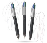 BIC 4 Colour Grip Pro Pen - Bolígrafo de plástico de 1,0 mm, cuatro colores de tinta en un bolígrafo de escritura suave, 4 en un bolígrafo con clip y agujero para cordón para estudiantes y