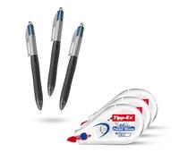BIC 4 Colour Grip Pro Pen Pack de 3 con tinta azul, roja, verde, negra y cintas correctoras de bolsillo Tipp-Ex, paquete de 3, paquete duradero y compacto para escribir, editar y tareas diarias