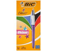BIC 4 Colours Shine Ballpoint Pens - Metallic Purple Body, Box of 12 12 Count (P