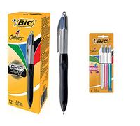 BIC 4 Grip Pro Bolígrafos Retráctiles de Punta Media (1,0 mm) - Caja de 12 unidades + 4 Shine Bolígrafo Retráctil punta media (1,0 mm) - Metálicos Surtidos, Blíster de 2+1