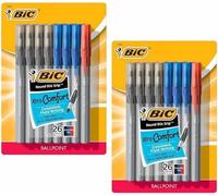 Bic - 52 bolígrafos redondos Stic Grip, punta media de 1,2 mm, agarre suave extra cómodo, varios colores de tinta (negro, azul, rojo)