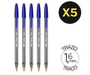 BIC 5x Cristal Large Punta 1.6mm Boligrafo Boli de Punta Media, Para la Escuela, Cole o el Hogar, Color Azul, Material Escolar y de Oficina. Vuelta al cole. Recambio, Repuesto