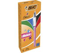BIC 951352 4 colores shine - Bolígrafo, color rosa metálico cuerpo (Pack de 12) colores surtidos, 1 unidad