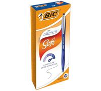 BIC Atlantis Soft - Bolígrafos retráctiles de punta media (1.0 mm), escritura fluida, caja de 12 unidades, color azul