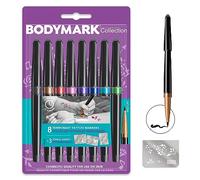BIC BodyMark COLLECTION - Marcadores para Tatuajes Temporales, calidad cosmética para usar sobre la piel - Pack de 8 Colores Variados y 3 Láminas de Plantillas - Arte Corporal - Color negro