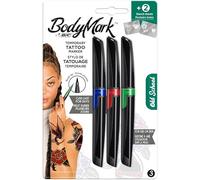 BIC BodyMark OLD SCHOOL - Marcadores para Tatuajes Temporales, calidad cosmética para usar sobre la piel - Pack de 3 Colores Variados y 2 Láminas de Plantillas para Diseños Atemporales