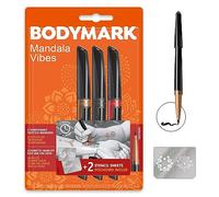 BIC BodyMark VIBES - Marcadores para Tatuajes Temporales, negro, calidad cosmética para usar sobre la piel - Pack de 3 Colores Variados y 2 Láminas de Plantillas para Decorar con Diseños