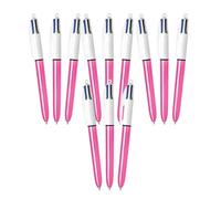 BIC - Bolígrafo brillante de 4 colores, bolígrafo de tinta multicolor de barril rosa, bolígrafos retráctiles de escritura suave, punta media recargable 4 en uno, biro para escuela, oficina, estudio