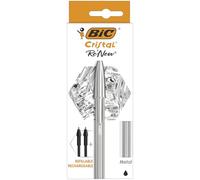 BIC Bolígrafo de bola recargable con cristal de metal RE-NEW de 1 mm negro con 2 recambios a elegir