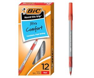 Bic Bolígrafo redondo Stic Grip Xtra Comfort, punta media (1,2 mm), rojo, 12 unidades