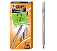 Bic Bolígrafo redondo Stic Xtra Life, punta media (1,0 mm), negro, 12 unidades