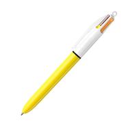BIC - Bolígrafo retráctil de 4 colores, diseño de barril de color amarillo, bolígrafo multicolor con cuatro tintas vibrantes surtidas, bolígrafo multicolor, todo en uno para la escuela, la oficina y
