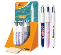 BIC - Bolígrafo retráctil de 4 colores (punta mediana de 1,0 mm) - Decorados surtidos, tubo de 30
