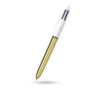 BIC - Bolígrafos brillantes de 4 colores, punta media de metal dorado, tinta de 1,0 mm, clip lateral retráctil, multicolor, para escuela, oficina, suministros de papelería, notas, codificación de
