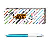 BIC - Bolígrafos con agarre de 4 colores, cuerpo azul, punta media (1 mm), tintas surtidos