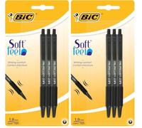 BIC Bolígrafos de tacto suave, color negro, paquete de 6 bolígrafos de punta media (1,0 mm) con agarre de goma para mayor comodidad