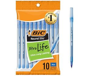 BIC Bolígrafos redondos Stic, punta media, azul, 10 unidades