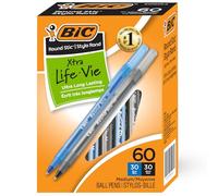 BIC Bolígrafos redondos Stic Xtra Life - Paquete de 60 bolígrafos a granel - punta media de 1,0 mm, 30 negros y 30 azules