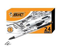 Bic Clic Stic - Bolígrafos retráctiles negros, punta media (0.039 pulgadas), paquete de 24 unidades, diseño de barril redondo para una escritura cómoda