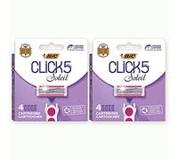 BIC Click 5 Soleil - Recambios de maquinilla de afeitar para mujer con 5 cuchillas flexibles y caja reciclable, 2 cajas de 4 catridges (total de 8)