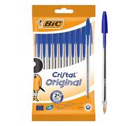 BIC Cristal - Bolígrafos originales de punta media de 1,0 mm, barril de plástico, tinta azul, secado rápido, suave, juego de bolígrafos para escuela, oficina, hogar, notas, listas, diarios
