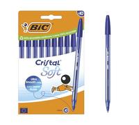 BIC Cristal Bolígrafos, Soft, Azul, Óptimo para material escolar,Punta Media (1,2mm), Material Oficina y Papelaria, Blíster de 10 Bolis