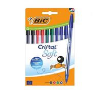 BIC Cristal - Bolígrafos suaves de plástico de punta media de 1,2 mm, tinta de larga duración, sin manchas, agarre suave, bolígrafo de escritura para escuela, oficina, hogar, suministros de papelería