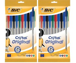 BIC Cristal, Bolsa de boligrafos, Óptimo para Uso de Oficina, Casa y Escolar, Pack de 10 Unidades, Multicolor (Paquete de 2)