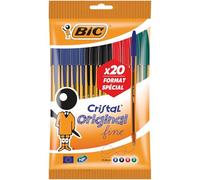 Bic Cristal Fino 912 273 - No Retráctil Bolígrafo Negro / Azul / Rojo / Verde, 20 unidades