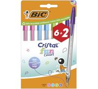 Bic Cristal Bolígrafos de Colores Surtidos, Fun, Punta Ancha (1,6 mm), Material Oficina, Blíster de 8 Bolis, Multicolor