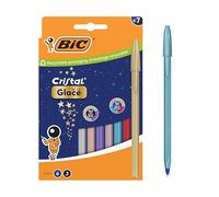 BIC Cristal Glacé Bolígrafos de Punta Media (1,00 mm) con Recambios de Tinta Recargables - 4 con Tinta Azul, 3 con Tinta Negra, Caja de 7