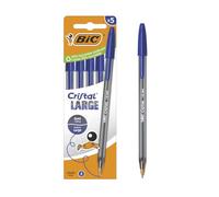 BIC Cristal Large Bolígrafos de Punta Ancha (1,6 mm) que Facilitan la Legibilidad - Tinta Azul, Pack de 5