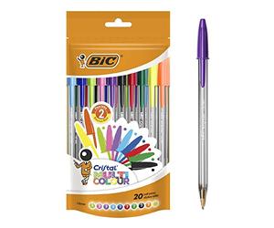 BIC Cristal Multicolour bolígrafos Punta Ancha (1,6 mm) - colores Surtidos, Bolsa de 20 unidades, 20 bolígrafos