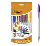 BIC Cristal Multicolour Bolígrafos Punta Ancha (1,6 mm) - Colores Surtidos, Bolsa de 20 Unidades, ideal para dibujos y anotaciones