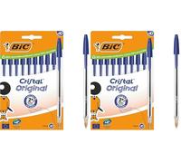 BIC Cristal Original Bolígrafos de Punta Media (1,00 mm) con Tapón y Capuchón a Juego - Azul, Caja de 10 (Paquete de 2)