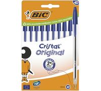 BIC Cristal Original Bolígrafos de Punta Media (1,00 mm) con Tapón y Capuchón a Juego - Azul, Caja de 10