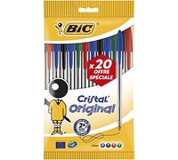 BIC Cristal Original Bolígrafos Punta Media (1,0 mm) - Colores Surtidos, Blíster de 20 Unidades, para escritura suave, certificados con etiqueta ecológica