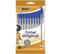 Bic Cristal Original Bolígrafos, sin manchas con punta media, ideal para oficina y escuela, paquete de 8 (tinta azul original Cristal (1,0 mm)