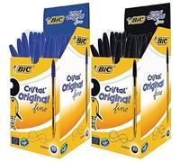 BIC Cristal Original - Caja de 50 bolígrafos de punta fina, color azul + Caja de 50 bolígrafos de punta fina, color negro