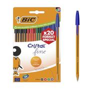 BIC Cristal Original Fine Bolígrafos de Punta Fina (0,8 mm) con Cuerpo Naranja Translúcido - Colores Surtidos, Caja de 20