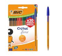 BIC Cristal Original Fine Bolígrafos de Punta Fina (0,8 mm) con Cuerpo Naranja Translúcido - Colores Surtidos, Caja de 20
