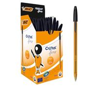 BIC Cristal Original Fine - Bolígrafos punta fina (0.8 mm) Caja de 50 unidades, Color Negro (872731)