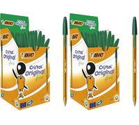 BIC Cristal Original Fine - Bolígrafos punta fina (0.8 mm) Caja de 50 unidades, Color Verde (872729) (Paquete de 2)