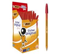 BIC Cristal Original Fine Bolígrafos Punta Fina (0,8 mm) - Rojo, Caja de 50 Unidades