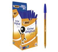 BIC Cristal Original Fine, Boligrafos Punta Fina (0.8mm), Óptimo para Uso Escolar y de Oficina, Caja de 50 Unidades, Azul